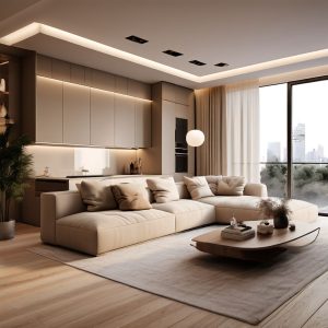 design of a modern flat in beige colours